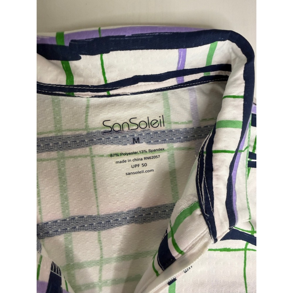 SanSoleil Womens M SolCool Plaid Quarter Zip Long Sleeve Golf Top UPF 50 Green - Picture 5 of 10